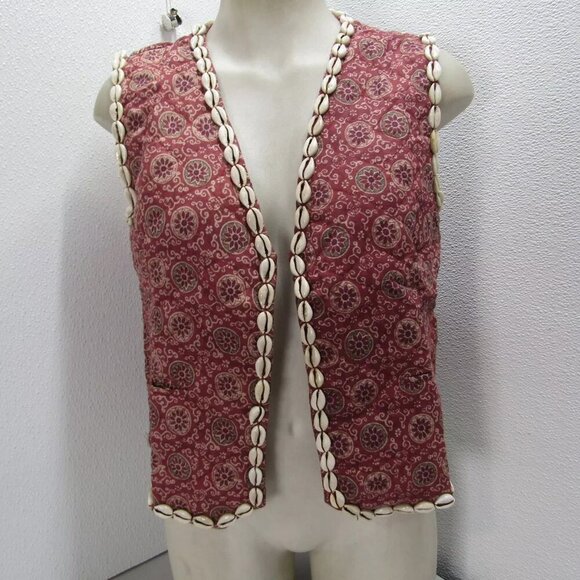 NEW MAISON HOTEL Womens Dylan Shell Trimmed Boho Vest Maroon - Picture 6 of 11